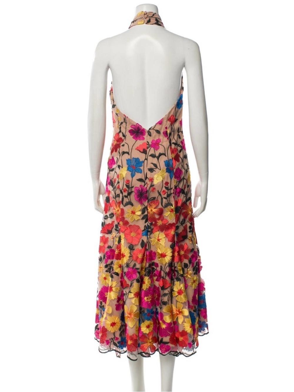 Milly Size 6 - Floral Embroidered Halter Midi Dress - Pink Multicolor - Picture 3 of 11